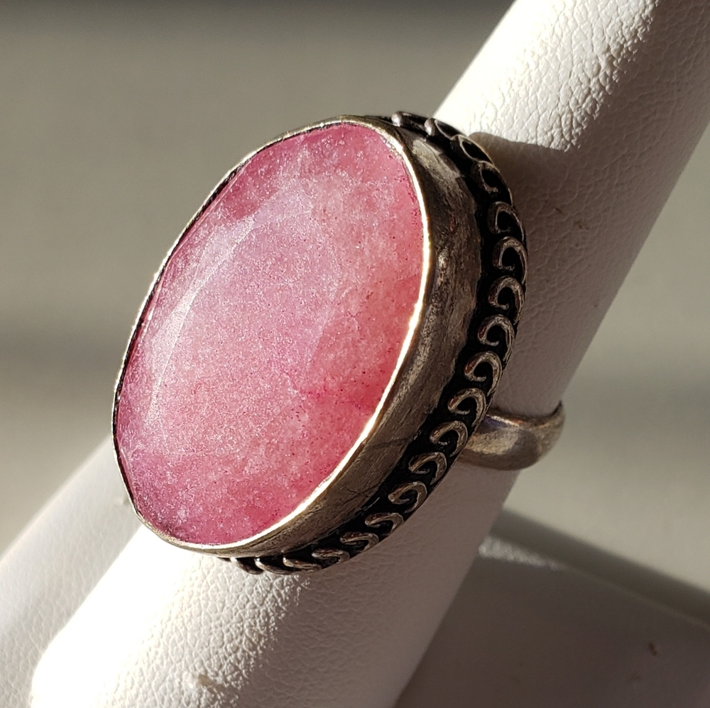 NWOT, Cherry Ruby Faceted Ring, Ornate, 925 Stamped, Sz 7, Handmade By Artisan